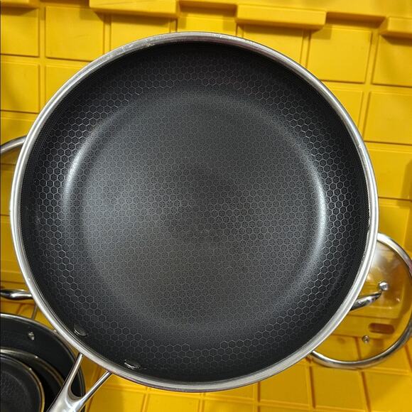 HEXCLAD 7-Piece Nonstick Stainless Steel Frying Pan Set 8 10 12- Lids Wok $600 - Picture 5 of 10